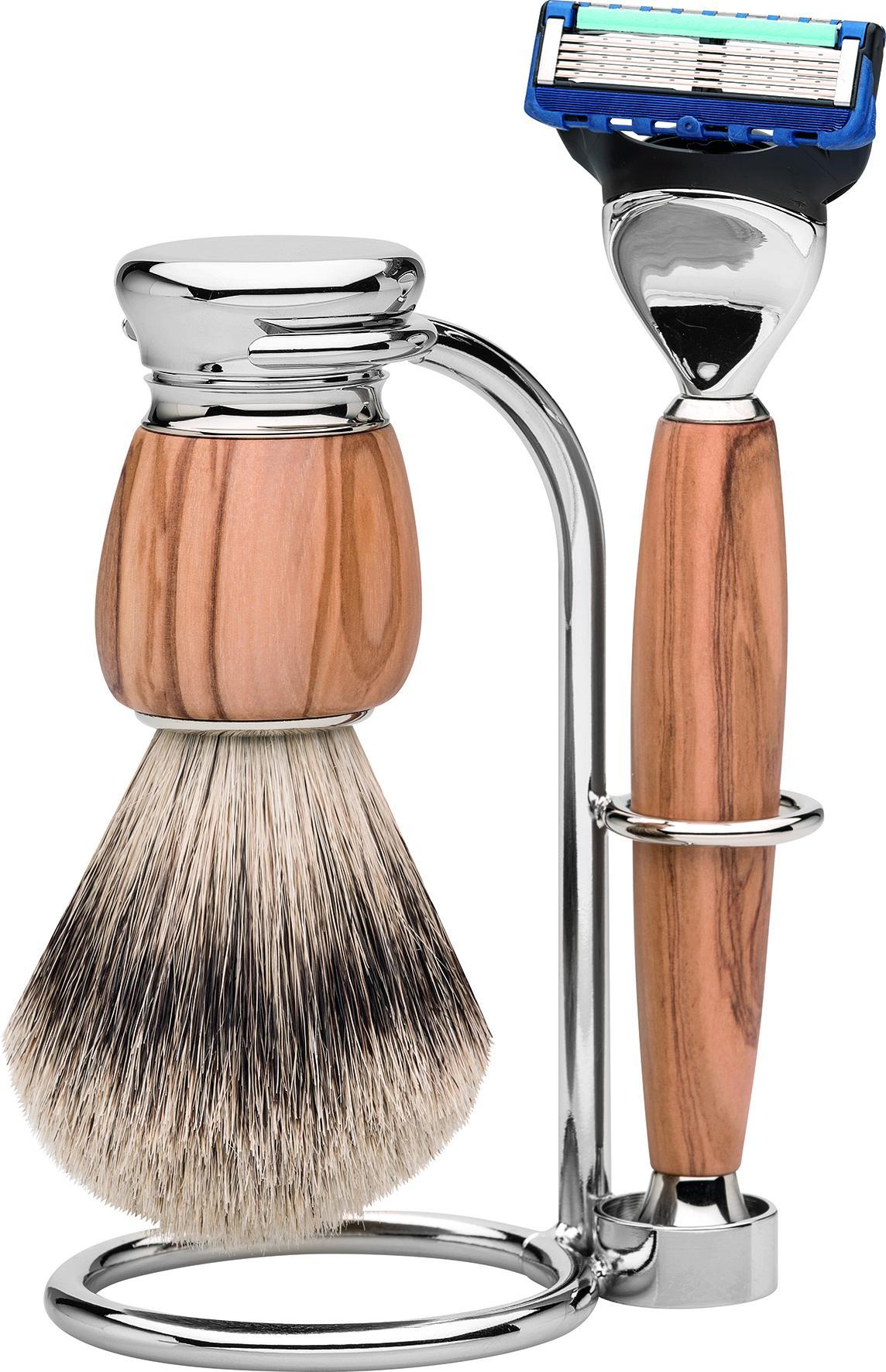 Set de rasage |Gillette® Fusion™| pur-argenté | Bois d'olivier "Serie Premium Design MILANO