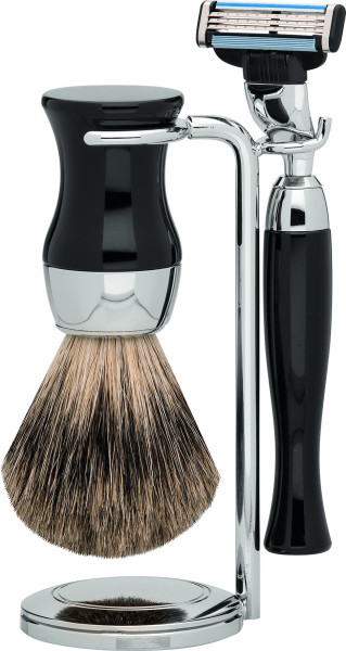 Erbe Set de rasage | Gillette® Mach3® résine précieuse noir | pur-gris "Series Premium Design VIENNE"