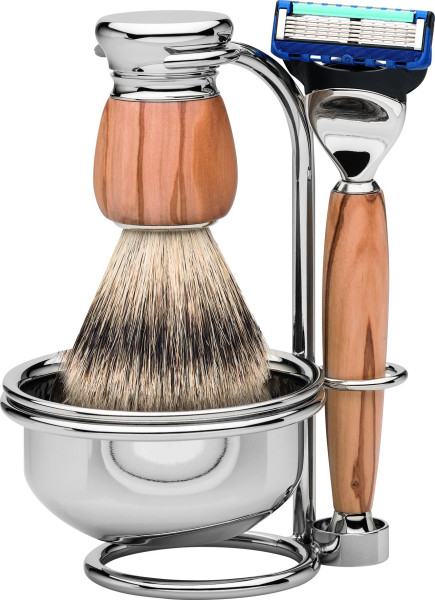 Scheerset Gillette Fusion - Scheerkwast Dashaar zilverspits - Olijfhout "Serie Premium Design MILANO" 5510452