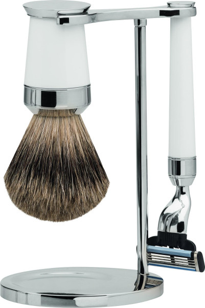 Set de rasage | Gillette® Mach3® | résine précieuse blanche | pur-gris "Series Premium Design PARIS"