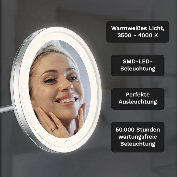 Schminkspiegel LED stadslicht met dubbele zwenkarm voor wandmontage met directe aansluiting (020657)