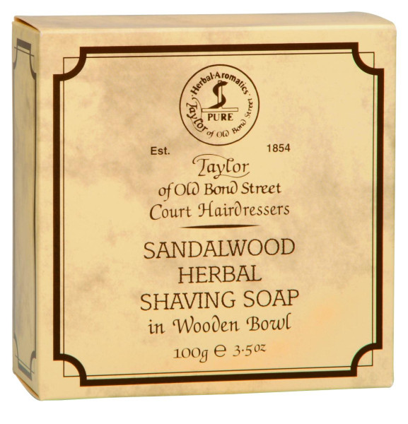 Sandelhout scheerzeep in houten schaal